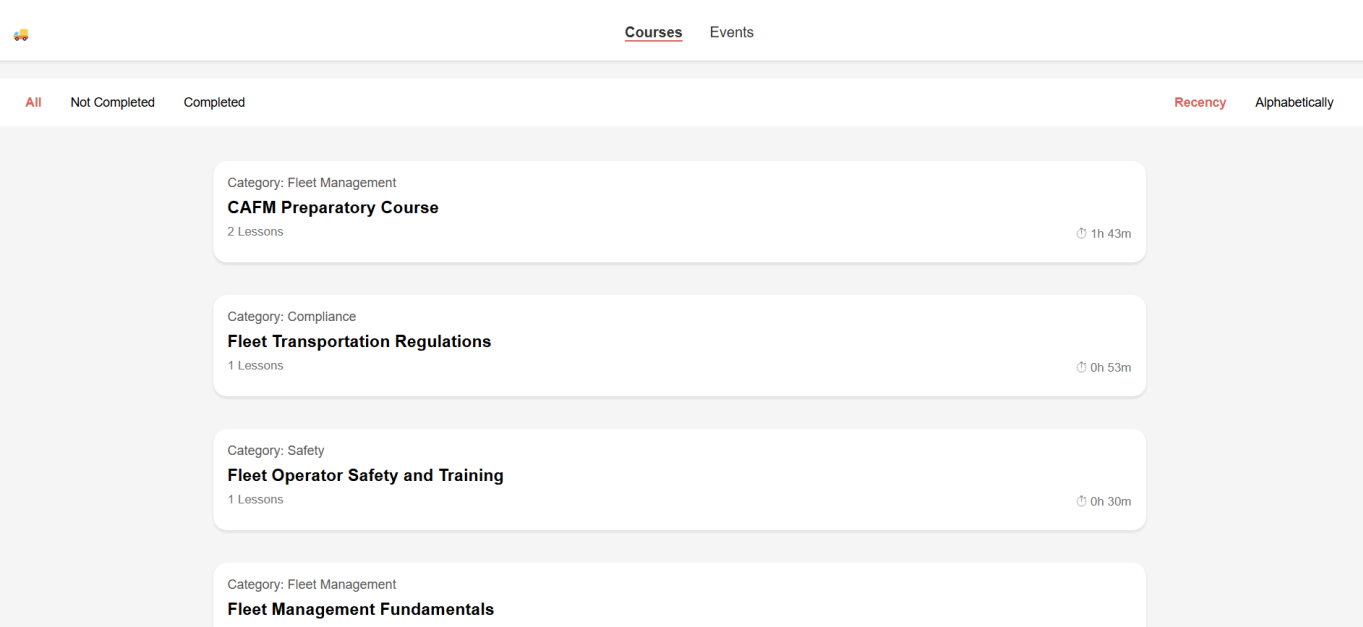 Main Course and Events UI