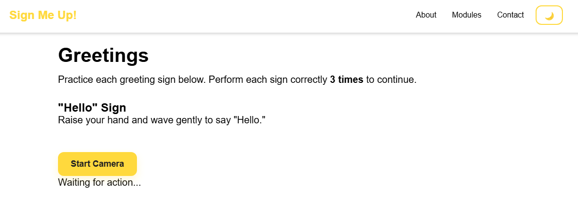 Camera Starting Screen